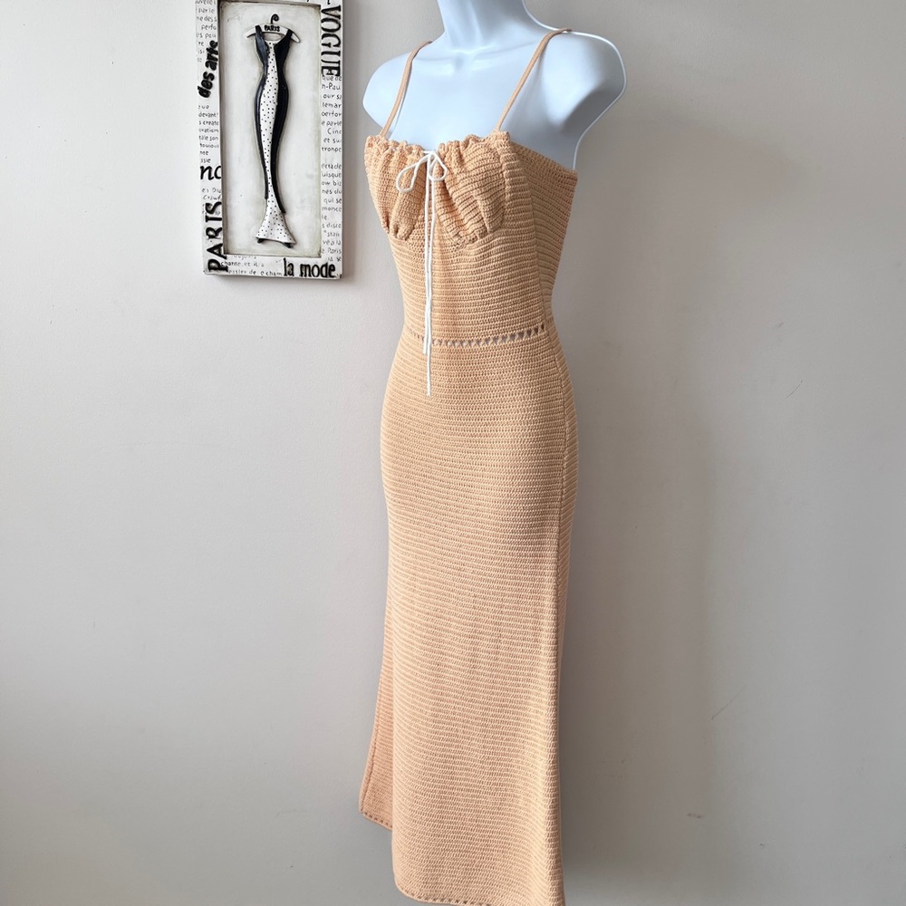 ZARA Coquette Feminine Crochet Knit Bustier Baddie Peach Midi Dress Size M - Picture 5 of 10